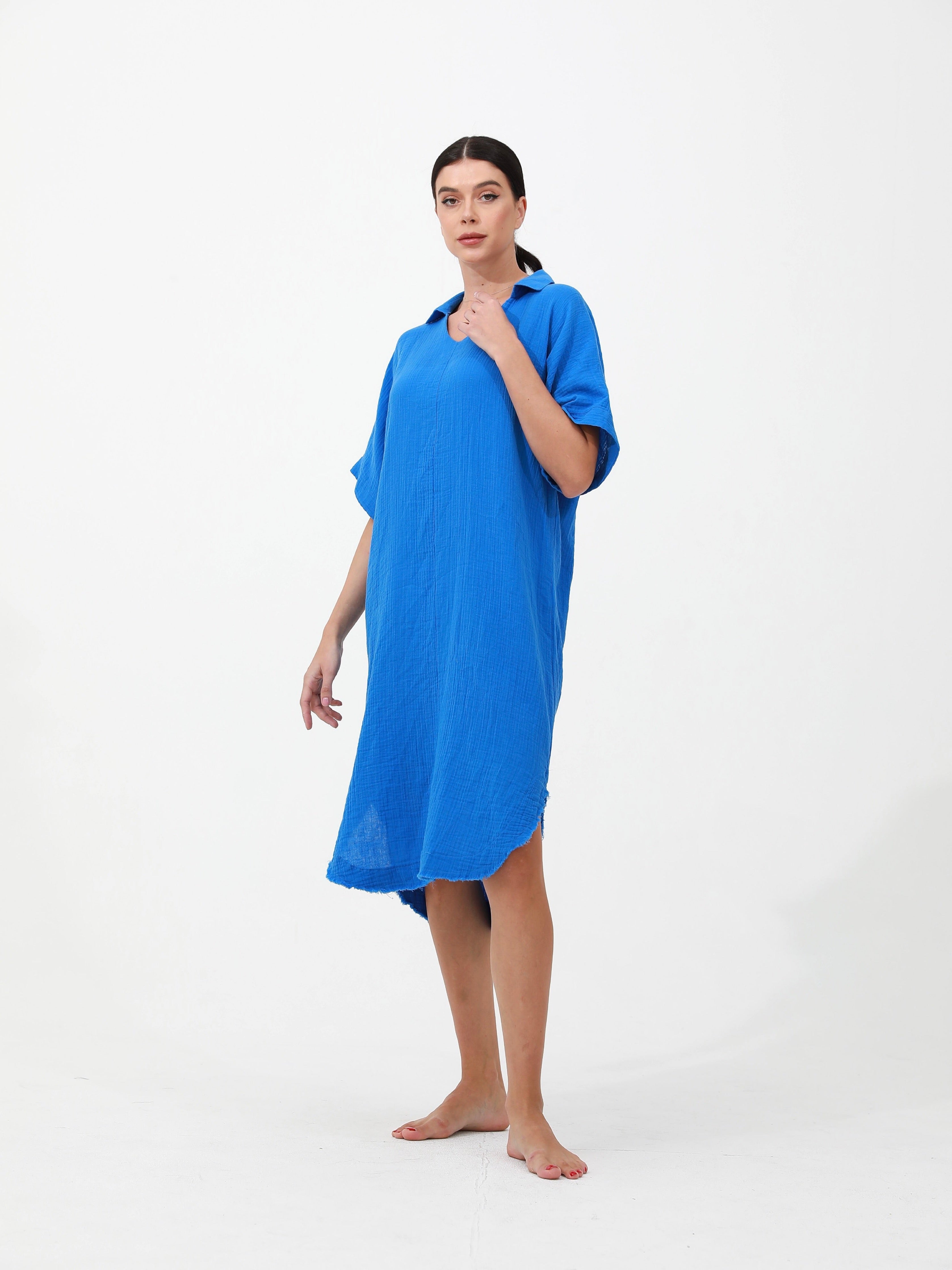 blue | women cotton loose dress |Risska